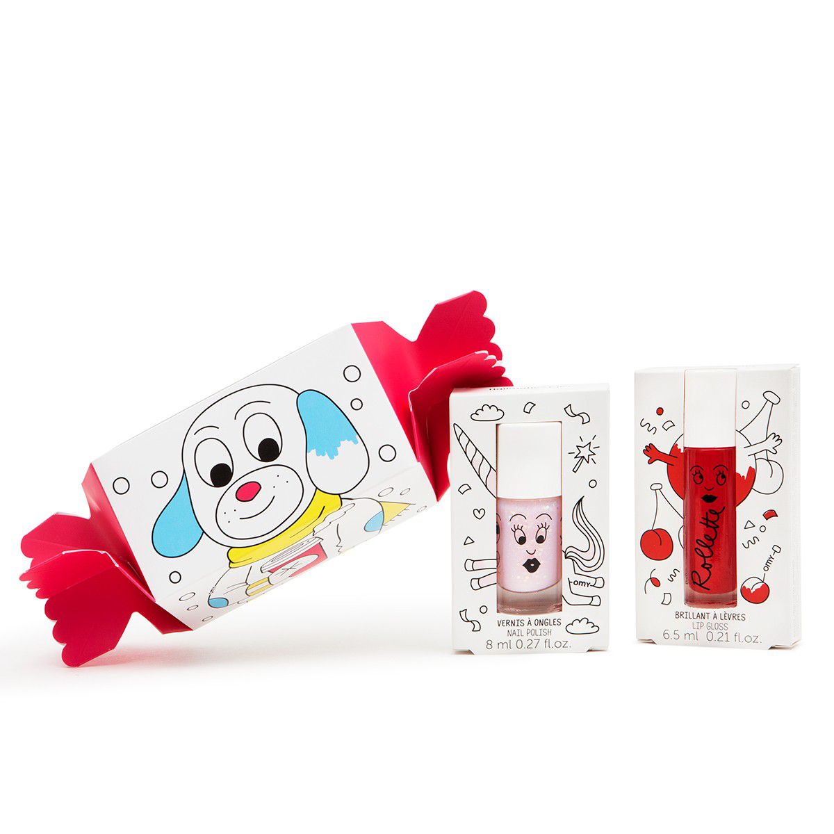 Nailmatic - 【媽咪愛獨賣組】Nailmatic 波莉水漾亮彩指甲油/櫻桃唇彩(贈小狗糖果紙盒)-晶亮粉-8ml+6.5ml