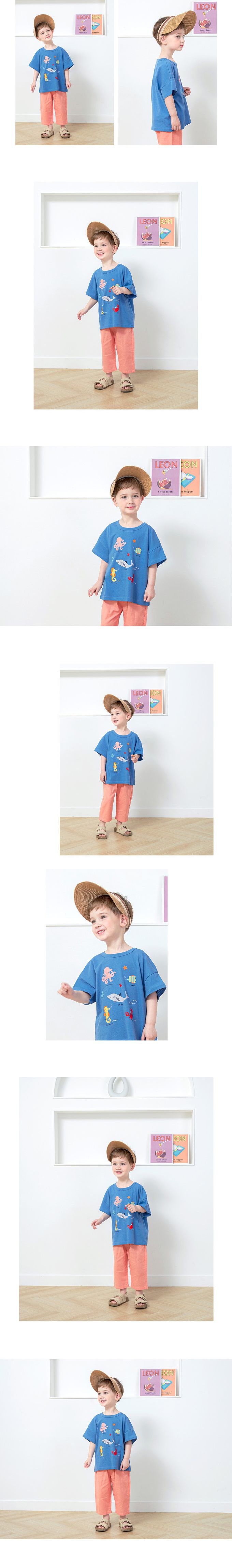 韓國 WALTON kids - 童趣非洲動物印短袖上衣-奶油米