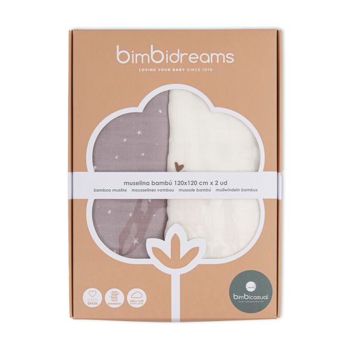 【bimbidreams】竹纖維紗布包巾2件組禮盒 120x120cm(寶寶新生兒禮 滿月禮 彌月禮 嬰兒禮盒)-芋頭牛奶