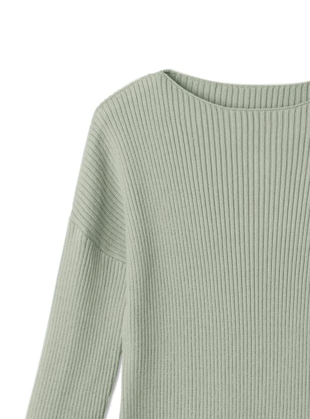 日本 GRL - 袖口剪裁船領羅紋長袖上衣-春芽綠