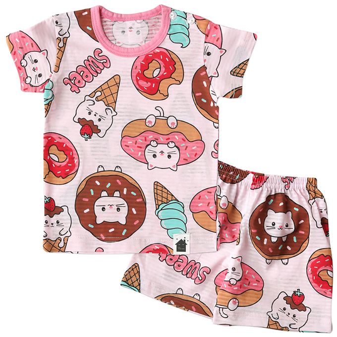 正韓 VOVO - 超優質嬰幼兒/兒童短袖100% 有機純棉家居服/睡衣-甜點貓