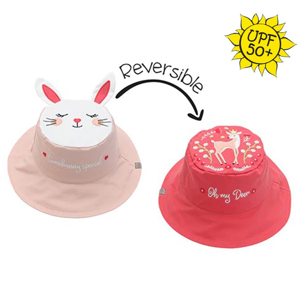 加拿大 flapjackkids - 雙面防風遮陽帽/防曬帽-兔子/小鹿 (2y-4y)