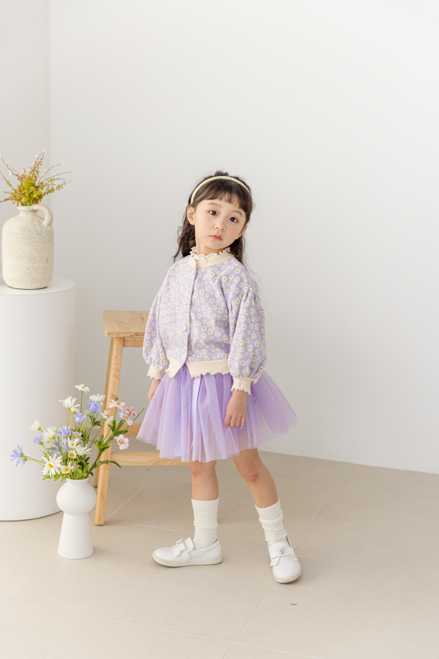 韓國 Orange Mom - 小雛菊泡泡袖針織外套-紫