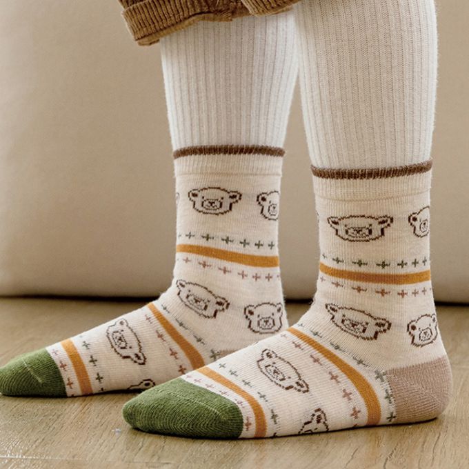 腳ㄚ子 - 兒童棉質中筒襪-紳士熊寶