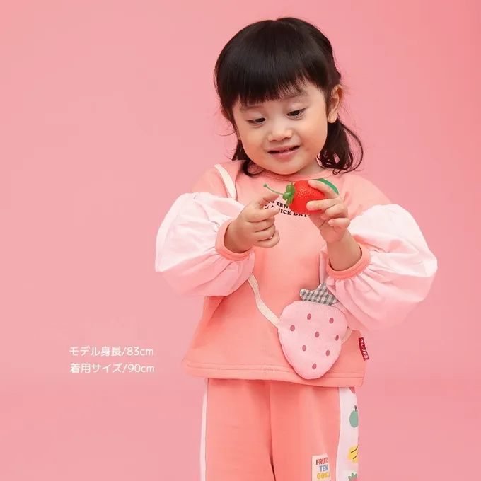 日本 ZOOLAND - 水果樂園 小包造型澎澎長袖上衣-蘋果-米杏