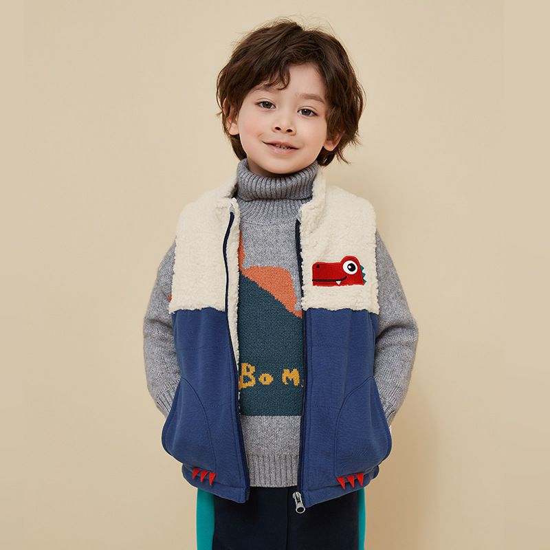 羊羔絨兒童保暖背心-鱷魚-綠色