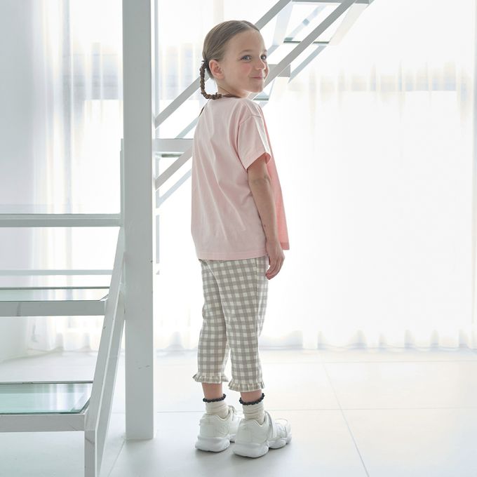 日本 Lycee mine - 接觸冷感 荷葉下襬七分褲-米白心型