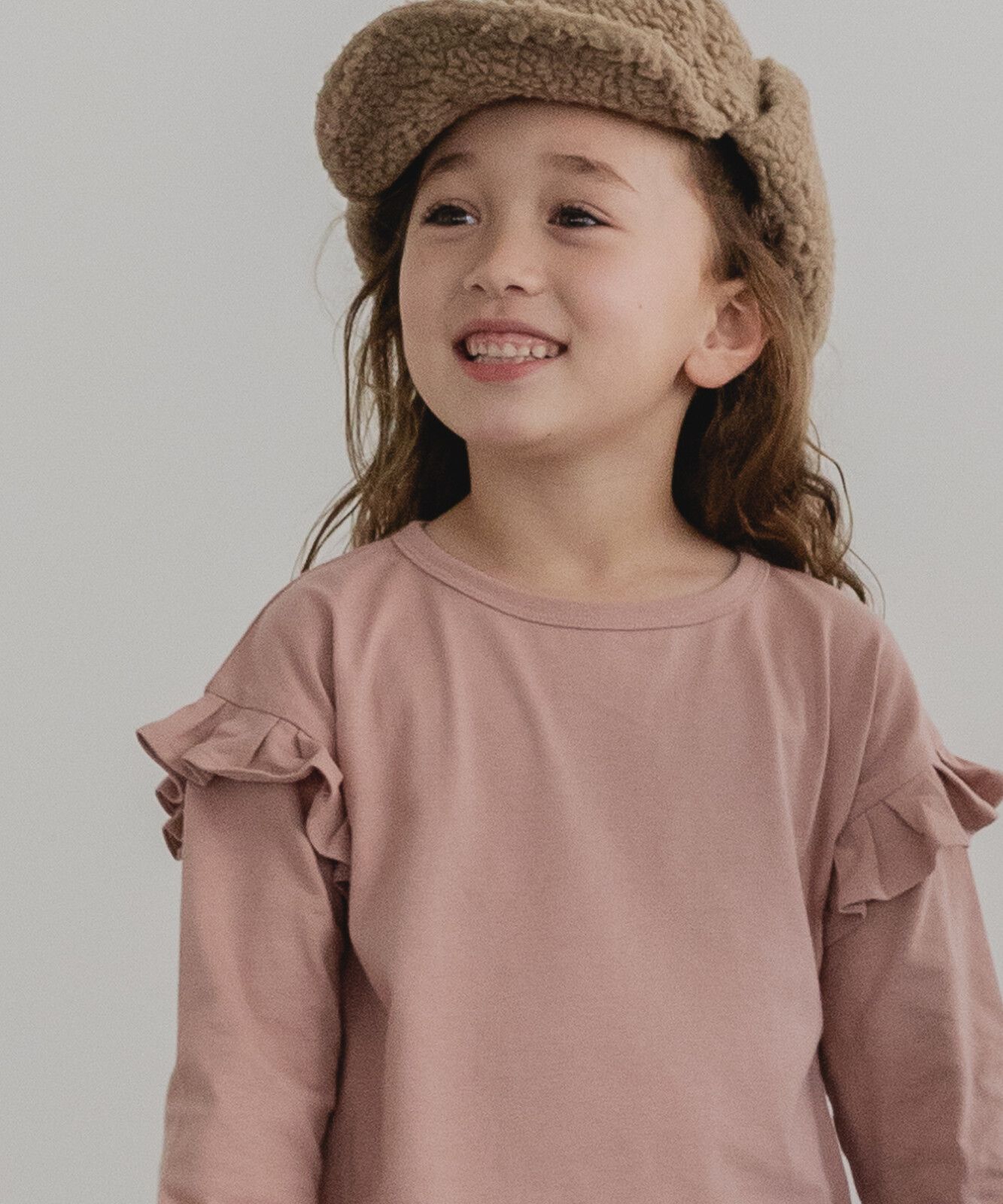 日本 PAIRMANON - 柔棉100% 可愛捲邊薄長袖上衣-桃粉