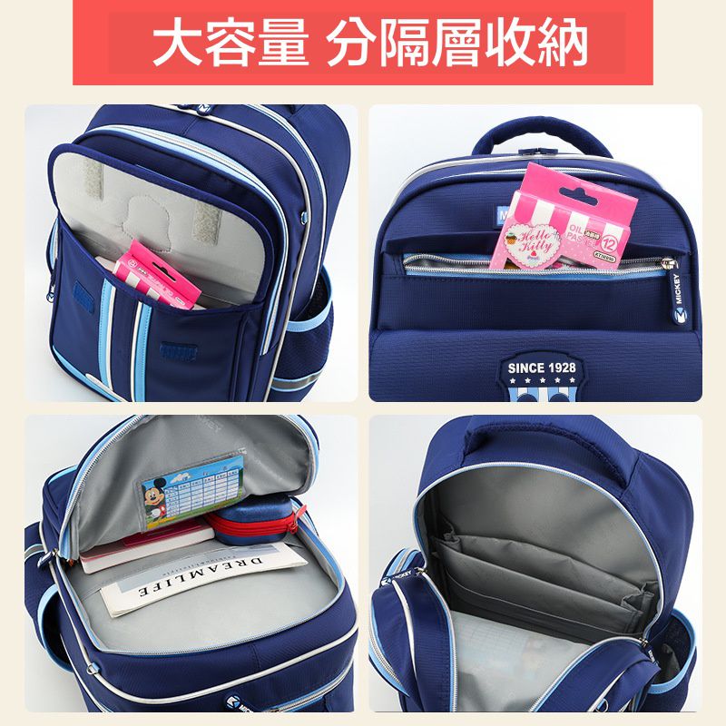 英倫風大容量多隔層減壓書包-卡通人物米奇-紅色 (建議身高120-150cm)