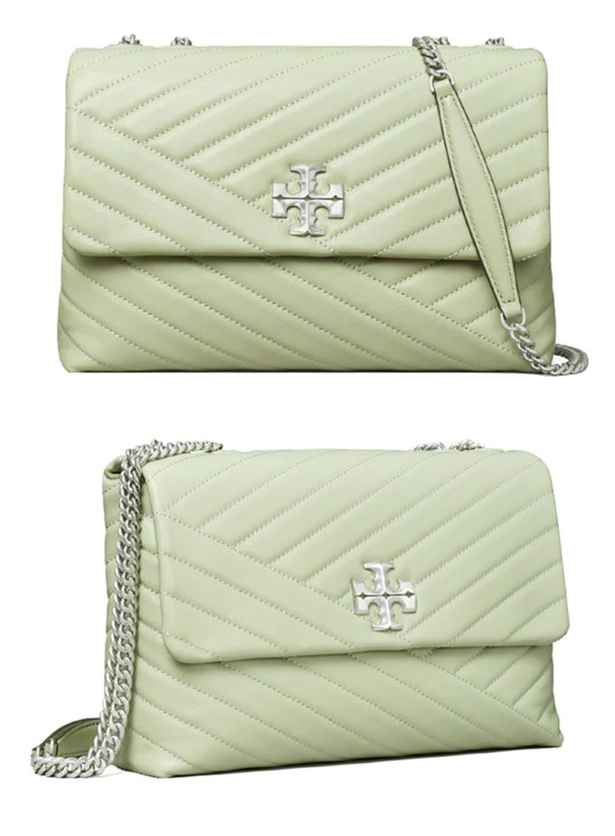 TORY BURCH - 縫線皮革翻蓋斜背鍊包 (淺綠松霜)