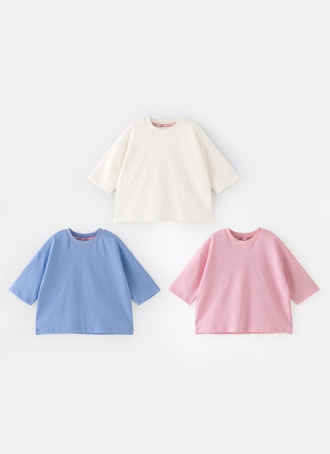 韓國 OZKIZ - 素面純棉透氣七分袖上衣-藍