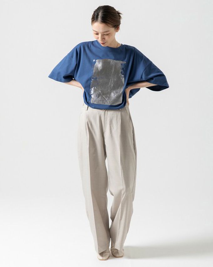 日本 gleam - 燙金光澤廓形寬版天竺棉短袖T恤-金x奶油杏