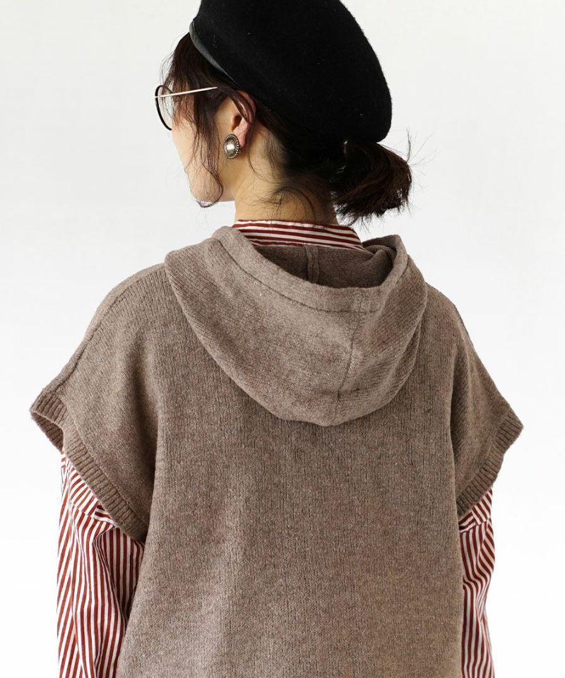 日本 zootie - 多層次穿搭 連帽針織短袖背心-摩卡 (M)