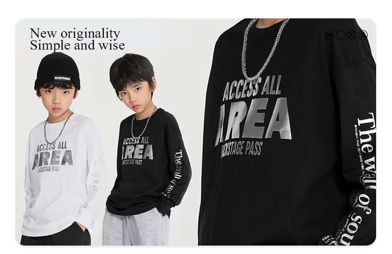 純棉長袖上衣-反光英文字母-黑色