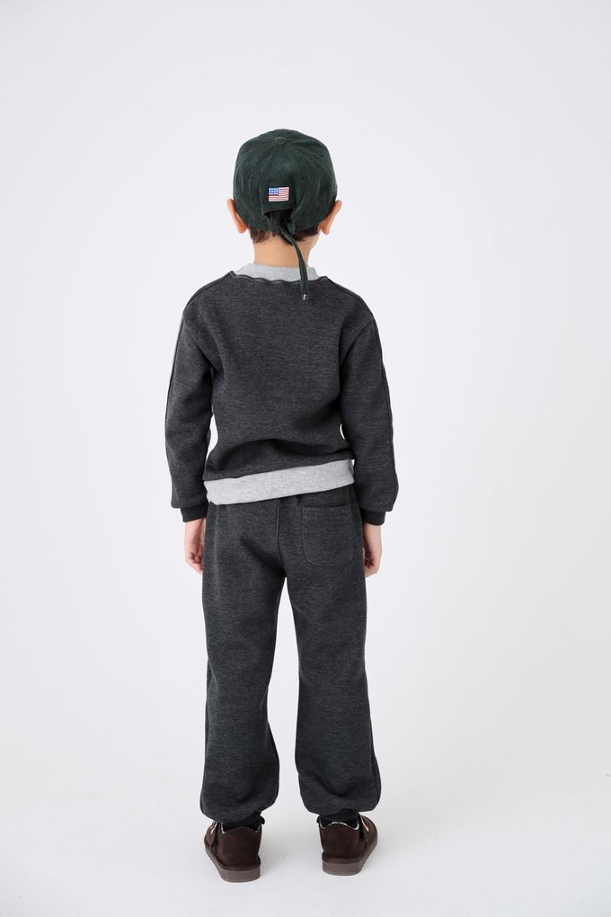 韓國 Coco Bang - (兩件式)肩膀線條拼色長袖套裝-灰X深灰