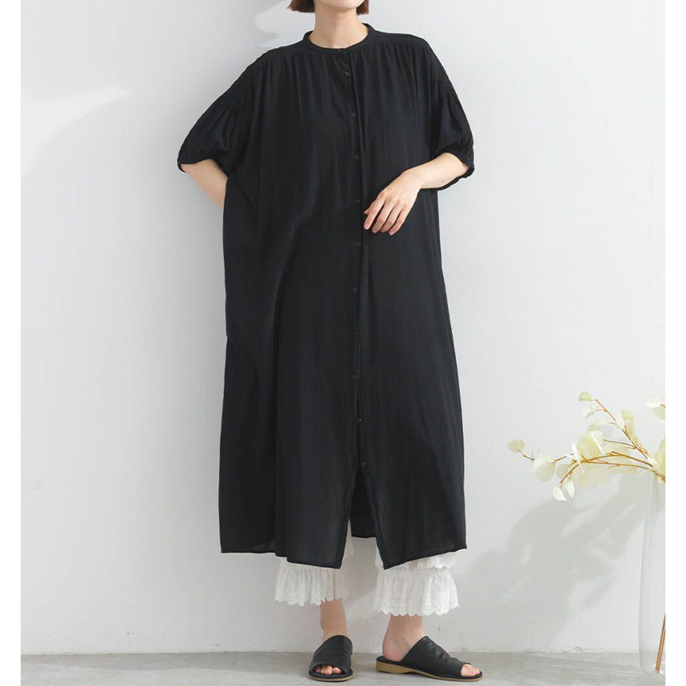 100%印度棉 輕盈巴里紗襯衫洋裝-黑