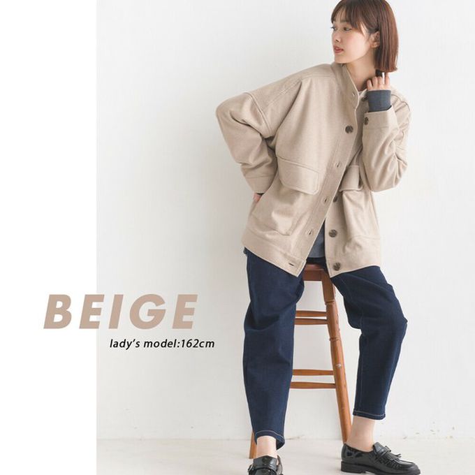 日本 OMNES - 人字紋休閒口袋俐落短版大衣外套-卡其