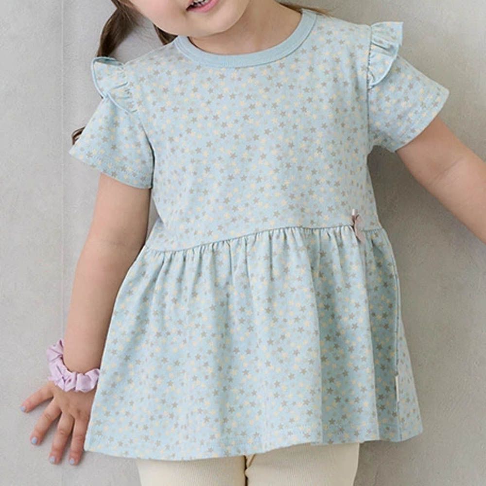 荷葉袖傘狀層次短袖上衣-星星-薄荷綠