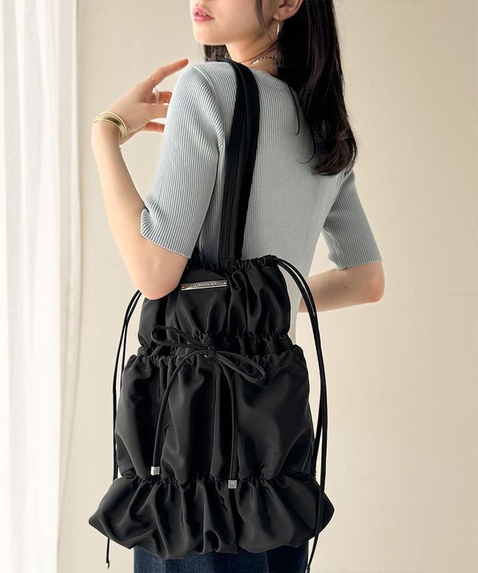 日本 Classical Elf - 休閒感皺摺蝴蝶結肩背包(可收A4)-黑