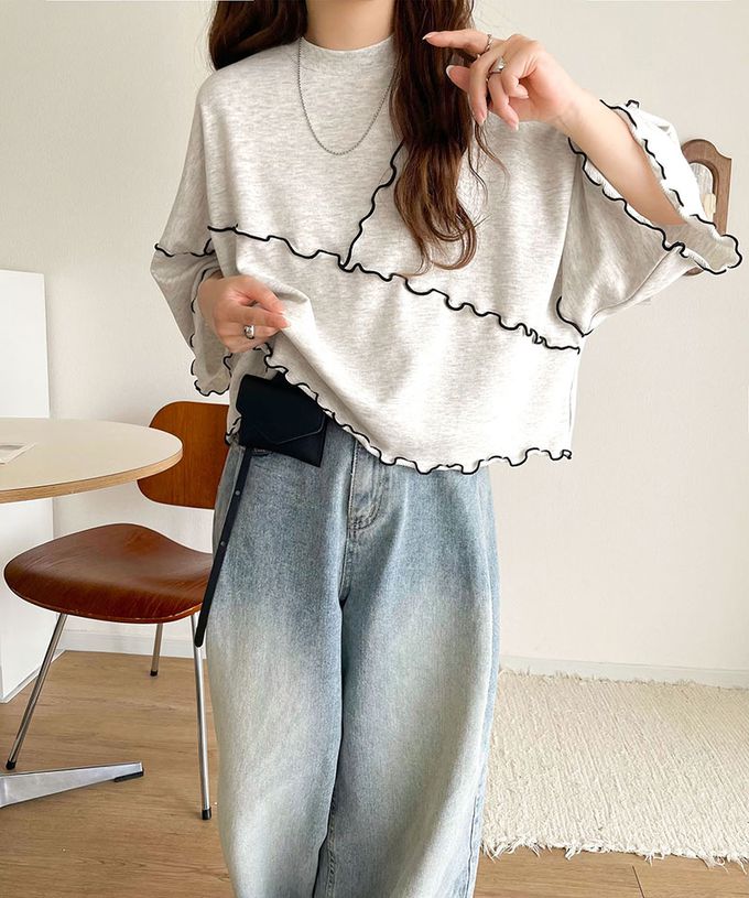 日本 Classical Elf - 木耳QQ俏麗造型寬袖上衣-炭黑