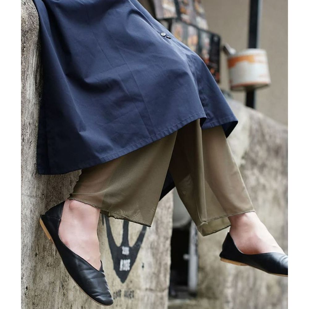 日本 zootie - 時尚透膚層次感穿搭內搭寬版長褲-網紗-墨綠