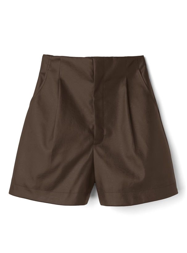 日本 GRL - 顯瘦時尚高腰皮革短褲-簡約黑