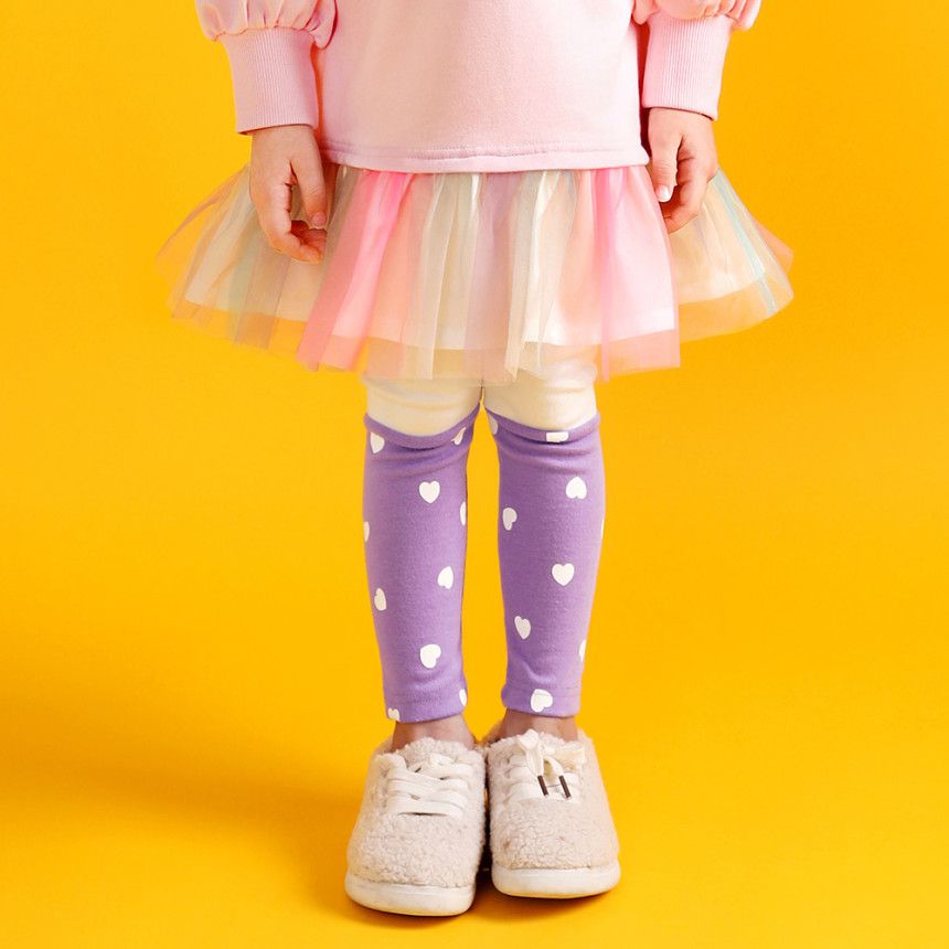 韓國 WALTON kids - 愛心點綴拼接內搭褲-奶油白