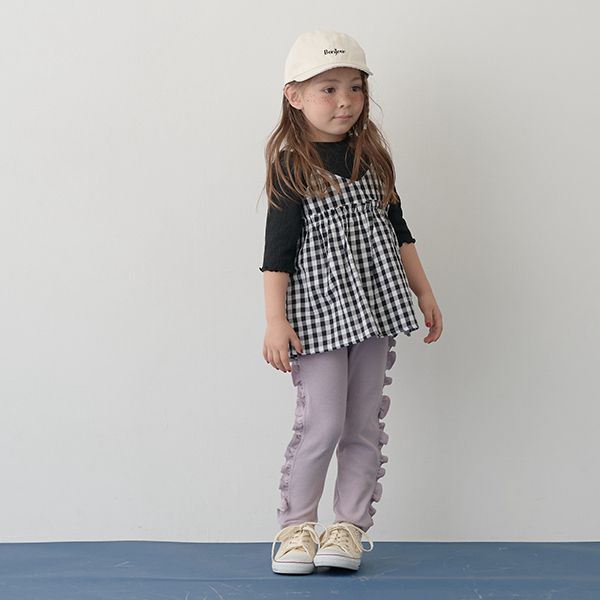 日本 Lycee mine - 假二件吊帶五分捲邊袖上衣-灰x藍花