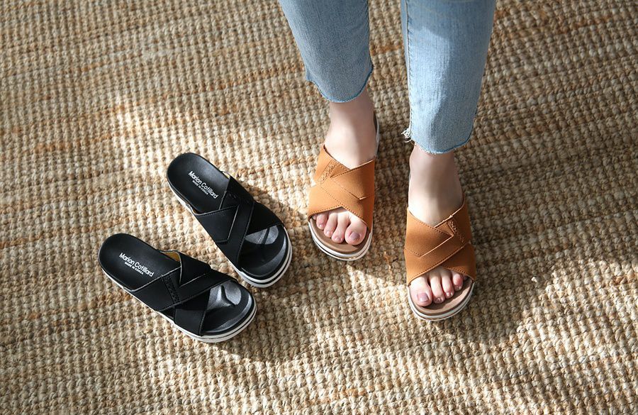 韓國 Dangolunni - 寬版交叉輕量厚底拖鞋-黑