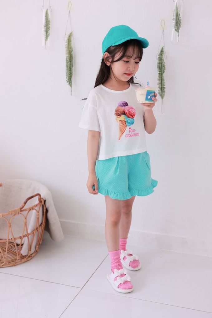 韓國 Dalla - 繽紛甜筒印短袖上衣-珊瑚橘