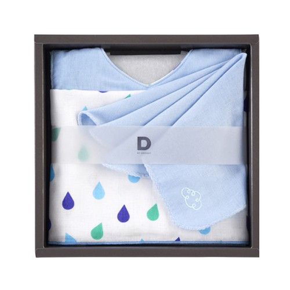 日本DADWAY - 日本製純棉新生兒禮盒-雨滴-圍兜一條+手帕兩條