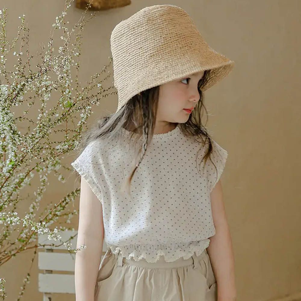 唯美點點編織鬆緊腰上衣-米白