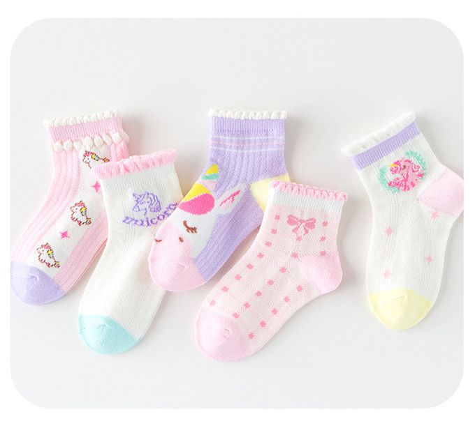 粉紫獨角獸網眼短筒棉襪