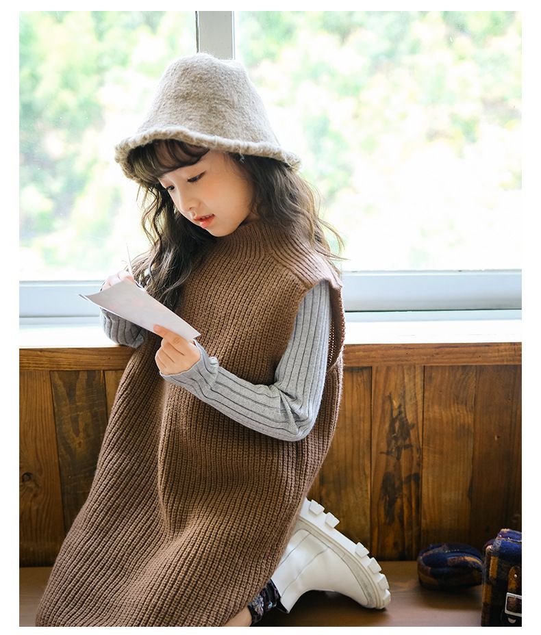 森林系半高領針織背心連身裙-咖啡色