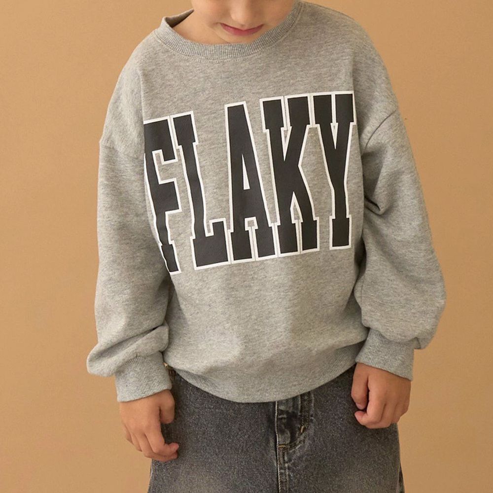 100%棉 美式印花縮口大學長袖上衣-雜灰