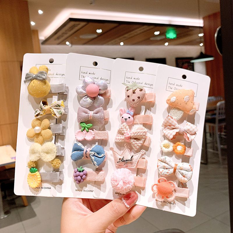 粉嫩色系寶寶髮夾5件組-橘色蘑菇