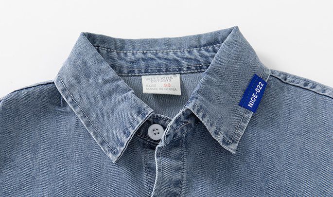 WELLKIDS - 翻領小口袋長袖襯衫-BRAVE-牛仔藍