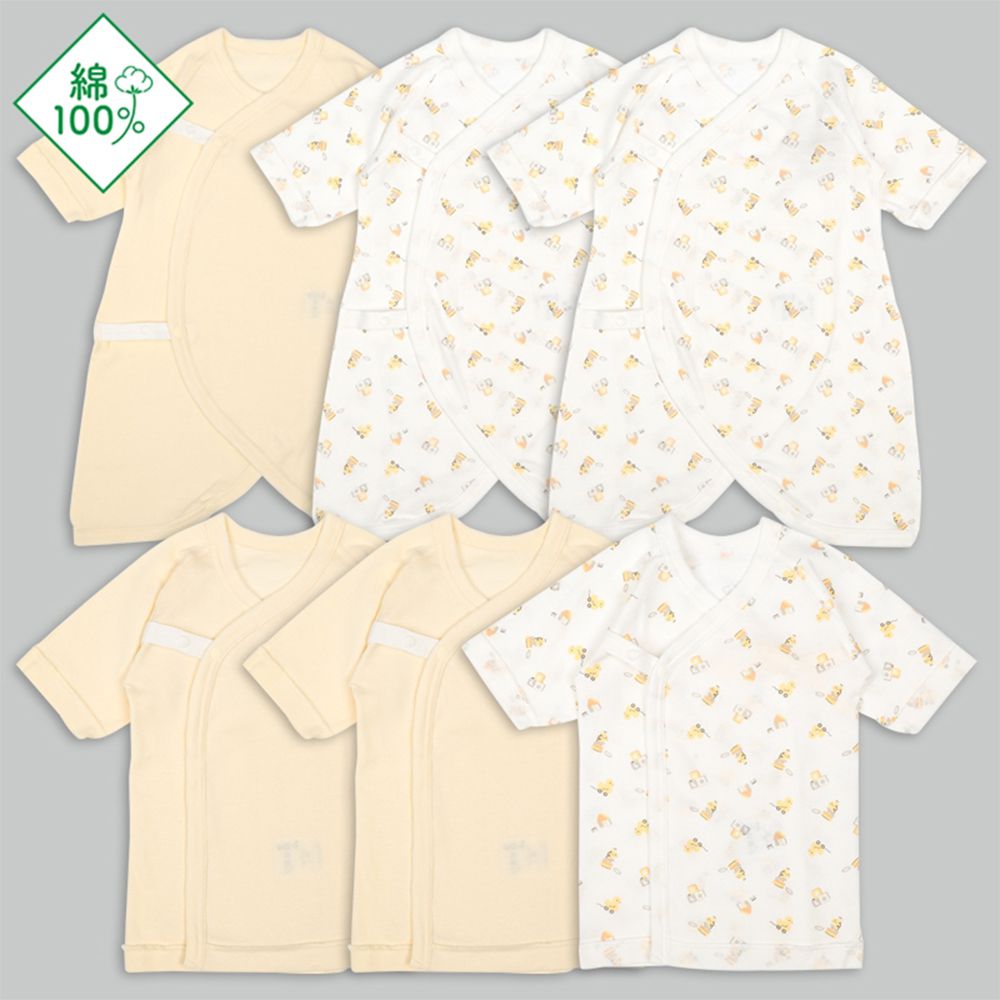 長袖新生兒內衣6件組-按扣款 玩具-黃色 (50~60cm)
