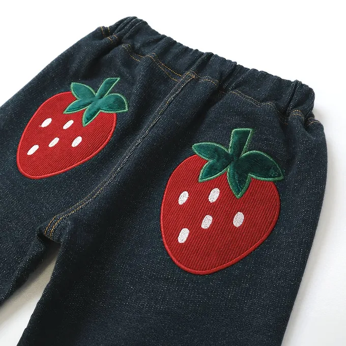 日本 ZOOLAND - 水果樂園 水果屁屁舒適牛仔長褲-草莓