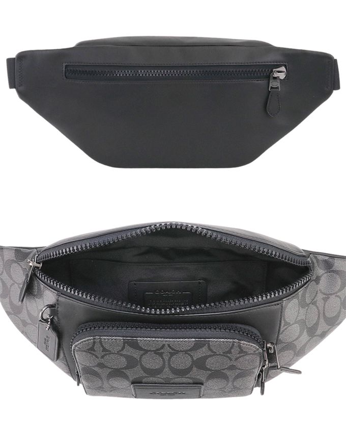 COACH - 滿版logo皮革腰包 (黑灰)