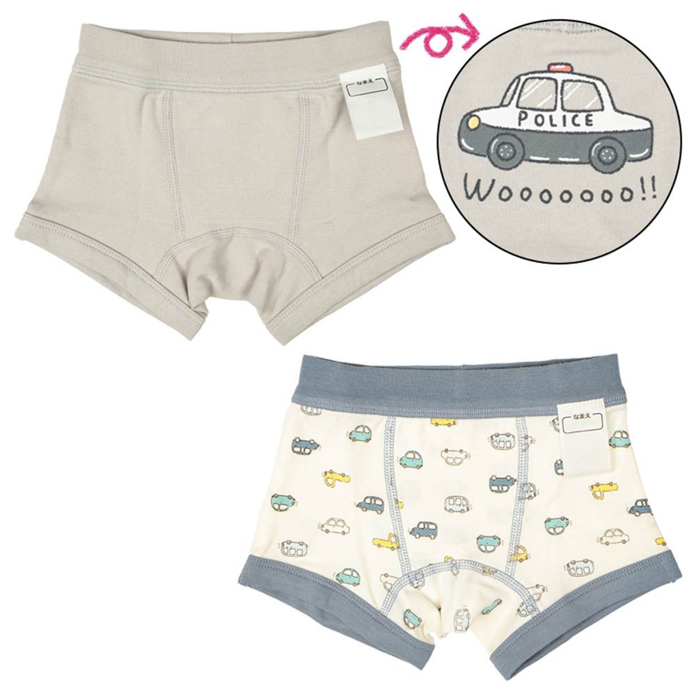 四角褲2件組-工程車-灰色