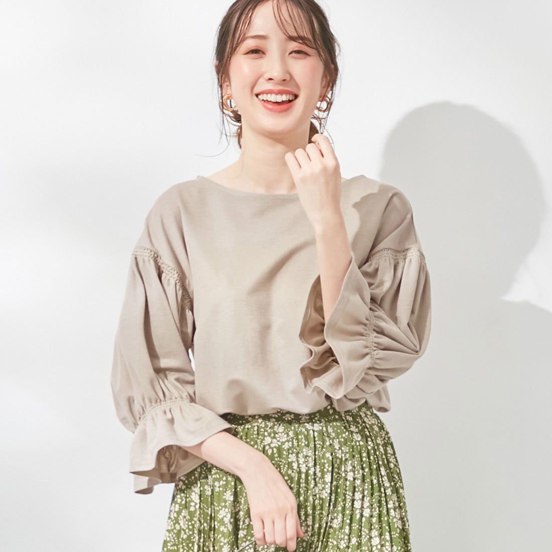 日本 BELLUNA - 接觸涼感 優雅糖果七分袖上衣-深藍