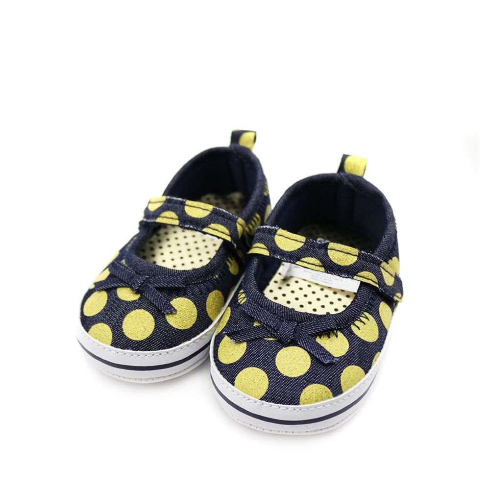 美國 Carter's - 黃色圓點牛仔布蝴蝶結娃娃鞋 (9-12 M)