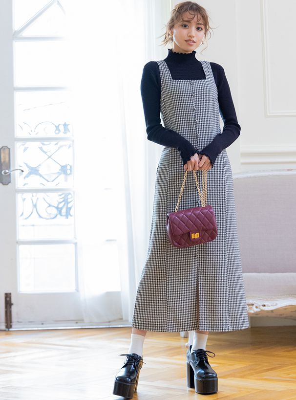 日本 GRL - 菱格紋金屬鏈仿皮小側背包-波爾多紫