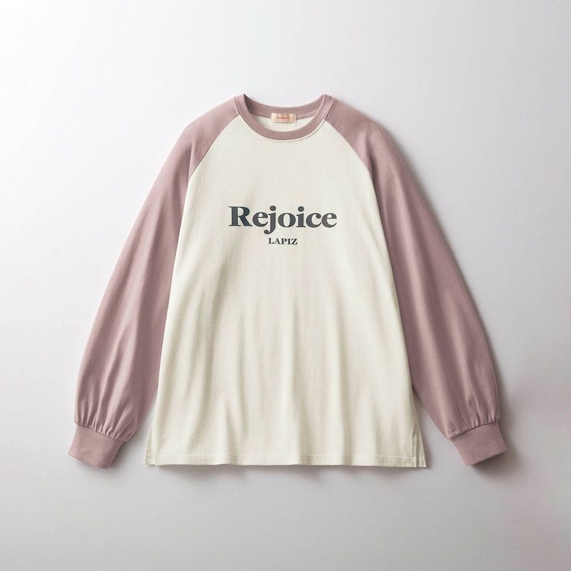 日本 Papel lapiz - 袖撞色清新運動風長袖上衣-煙燻粉x灰白