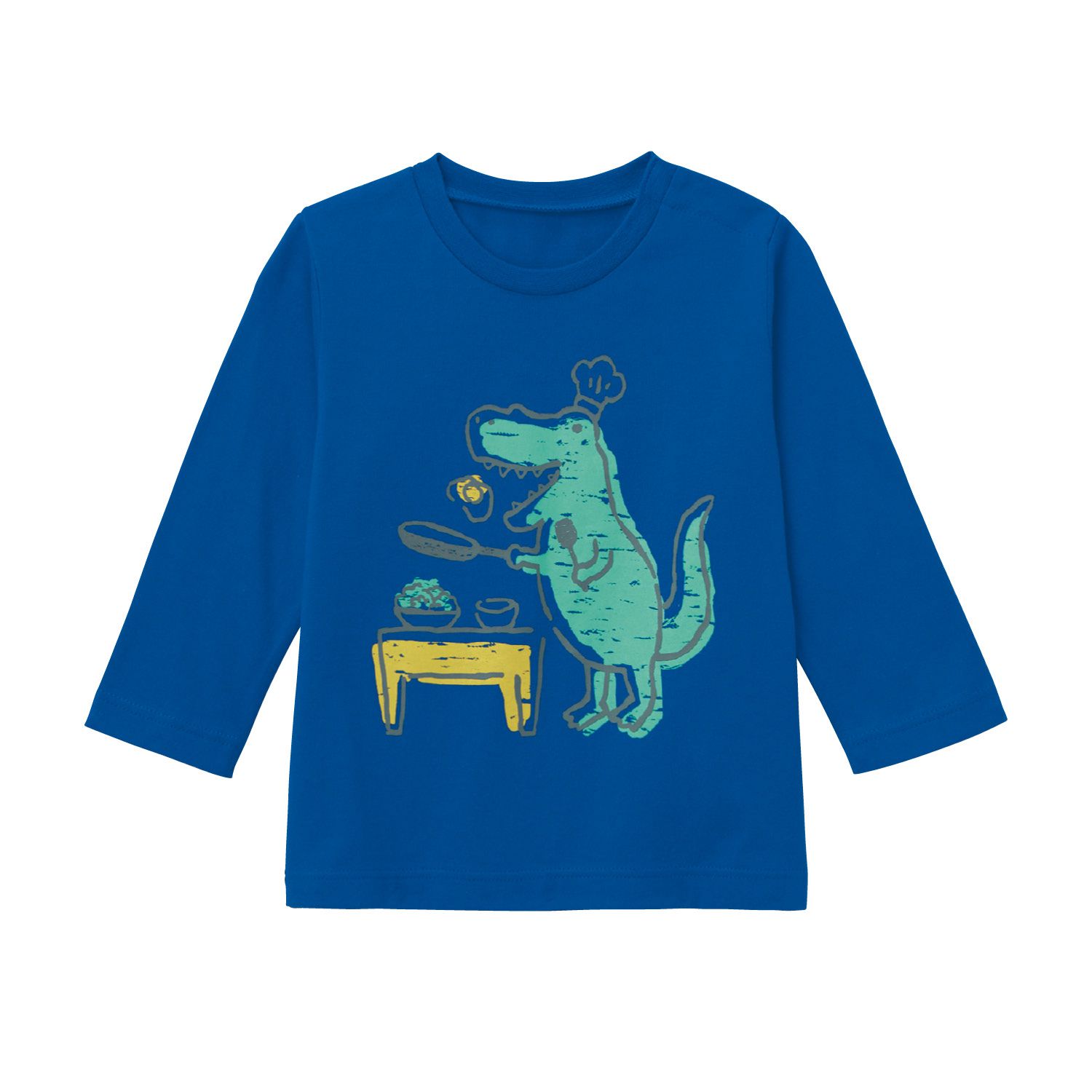 日本千趣會 - (小童)純棉印花長T-料理恐龍-藍