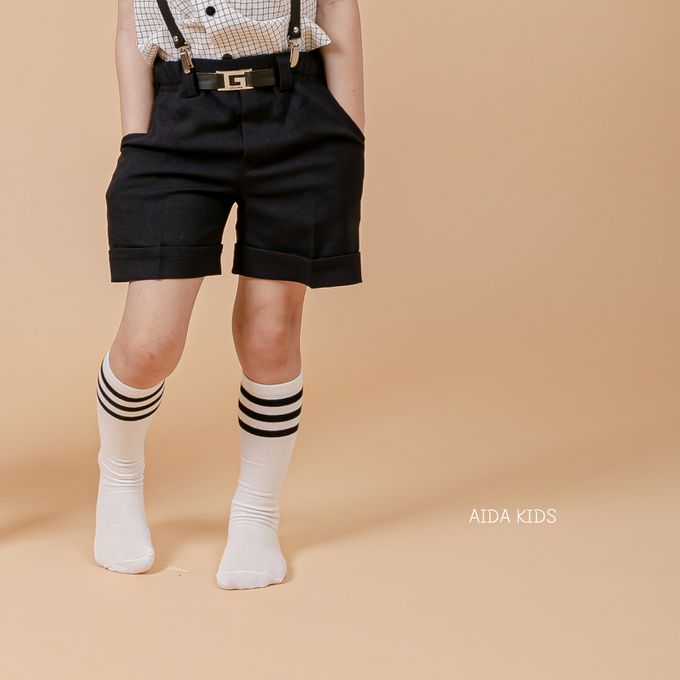 韓國 AIDA - 鬆緊腰裝飾腰帶百搭短褲-黑