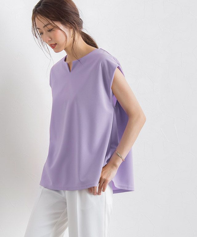 日本 Pierrot - 接觸涼感 小V領雪紡無袖上衣-橘