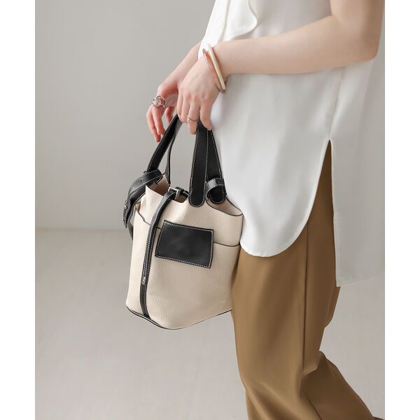 日本 Bou Jeloud - 皮革時尚簡約手提水桶包-黑