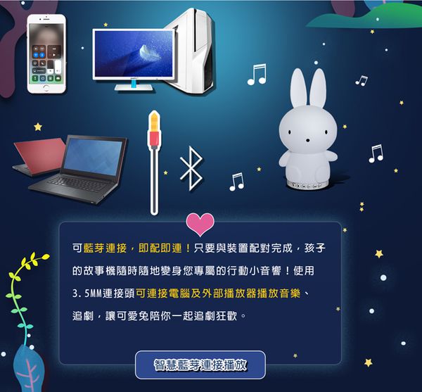 知音人 - 藍芽音樂芽比兔幼兒安撫啟蒙故事機【可愛兔】